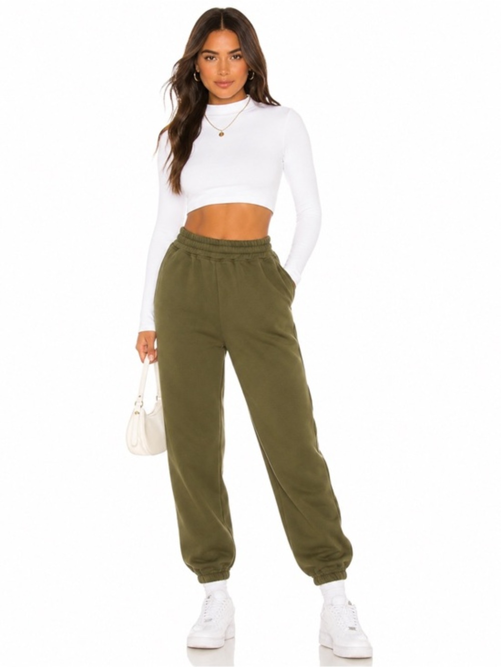 NEW Naked Wardrobe Olive Green French Terry Joggers High Waist Sweatpants MEDIUM